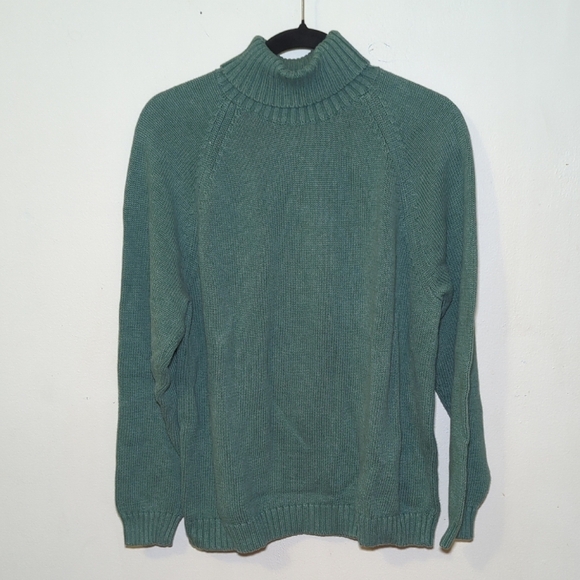 Lands' End Sweaters - Lands' End Sage Green Turtleneck Sweater 100% Cotton Knit Women's Size XL 18-20